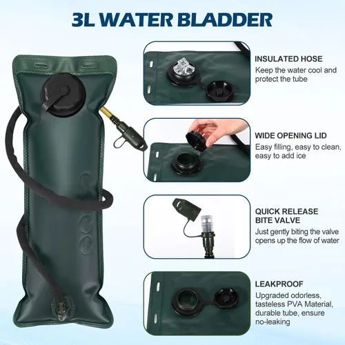 Vista 4 de Liliful Mochila táctica de hidratación con vejiga de agua de TPU de 3 l, mochila táctica Molle para agua, paquete de hidratación para hombres