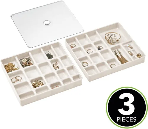 Vista 2 de mDesign - Joyero de plástico apilable, organizador de almacenamiento, 3