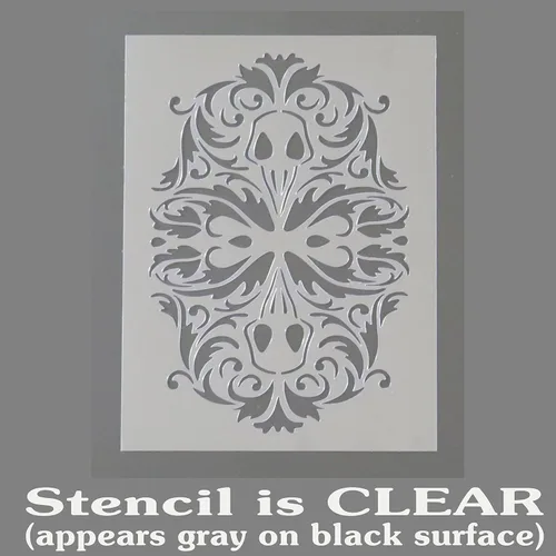 Vista 3 de Plantilla de damasco floral decorativa de doble calavera gótica de cuervo de 9 x 12 pulgadas.