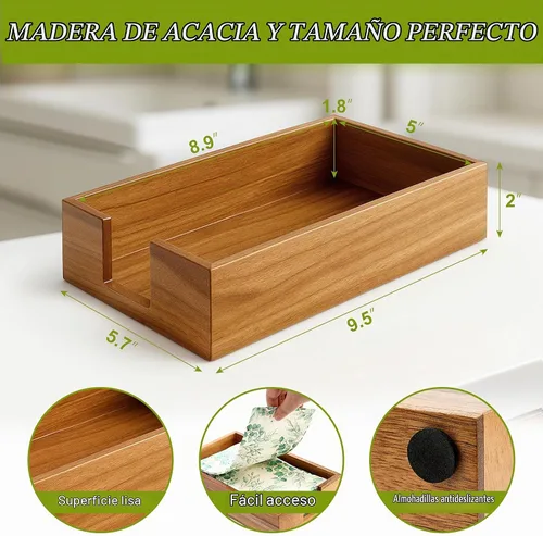 Vista 4 de Toallero de madera de acacia para toallas de baño servilleta bandeja