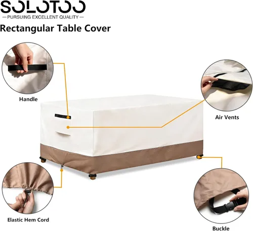 Vista 4 de Funda rectangular para mesa de exterior, impermeable, resistente, para muebles de patio, funda rectangular para mesa de comedor al aire libre, 60