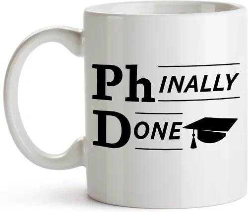 Vista 7 de YouNique Designs Phinally Done - Taza de graduación de doctorado de 11 onzas, divertida taza de doctorado, graduación de doctorado (mango negro)