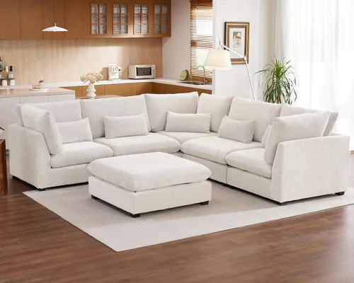 Vista 52 de Sofá Modular de Tamaño Grande, Sofá Seccional de Chenilla Cloud Extra Profundo con Chaise Otomana, Sofá Cama de Chenilla Esponjosa de 5 Asientos
