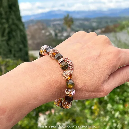 Vista 7 de ARTSY Crafts Glow in the Dark Firefly Beads + Natural Gemstone Bracelets, Handmade in USA