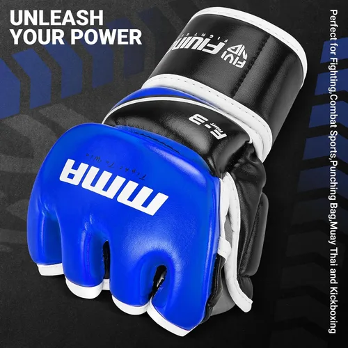 Vista 3 de Guantes MMA para hombres y mujeres, guantes de boxeo para saco de boxeo, sparring, entrenamiento, muay thai, artes marciales, guantes de medio