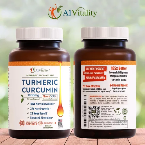 Vista 6 de A1 Vitality - Suplementos NovaSOL de curcumina de cúrcuma, 1000 mg más potentes que la bioperina, inflamación, alivio del dolor articular, 185 veces