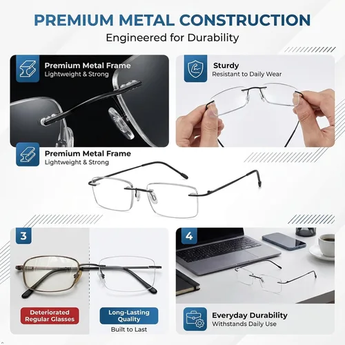 Vista 6 de Eyekepper Reading Glasses, Readers for Men,Rimless Men's Metal Magnifying Glass, Mens Frameless Reader Eyeglasses, Lightweight Cheaters, Scratch