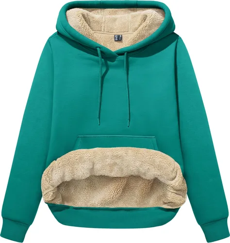 Vista 9 de MAGCOMSEN Sudaderas con capucha para mujer, con forro de sherpa, de vellón, para invierno, cálido, pesado, de algodón, con bolsillo