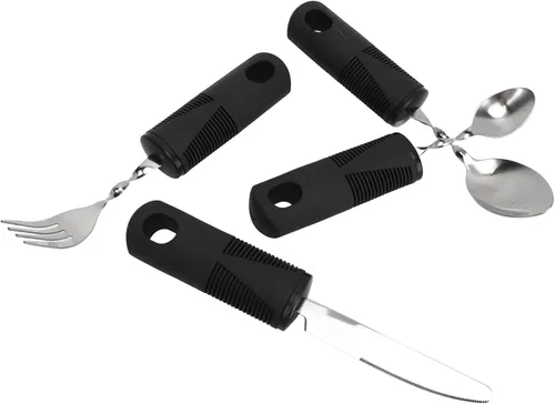 Vista 6 de Utensilios adaptables para manos de artritis con peso, fácil de comer, para pacientes con temblores, acero inoxidable