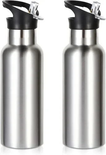 Vista 32 de Volhoply Botella de agua aislada para niños de 17 onzas, botellas de agua de acero inoxidable con tapa con pajilla, botella de agua de metal al