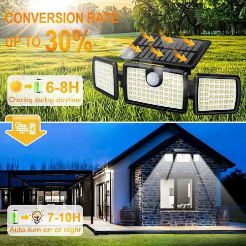 Vista 2 de MIHANI Luces Solares para Exteriores, Luces Solares con Sensor de Movimiento para Cubierta al Aire Libre con Alta Brillo, Panel Solar Integrado