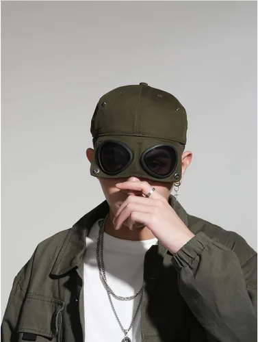 Vista 7 de GLOOMALL Sombrero retro de aviador, gafas de sol, gorra de béisbol, máscara de hip hop