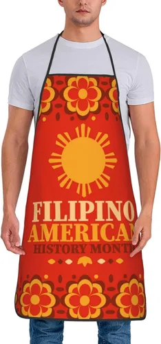 Vista 8 de Delantal del Mes de la Herencia Americana Filipina para mujeres y hombres, para hornear a la parrilla, jardinería, cocina, aseo, barbacoa, cocina