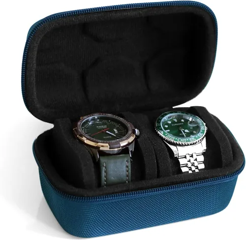Vista 12 de Caja de viaje para relojes Besforu para hombres y mujeres, caja de almacenamiento portátil y organizador para un solo reloj, para relojes de pulsera