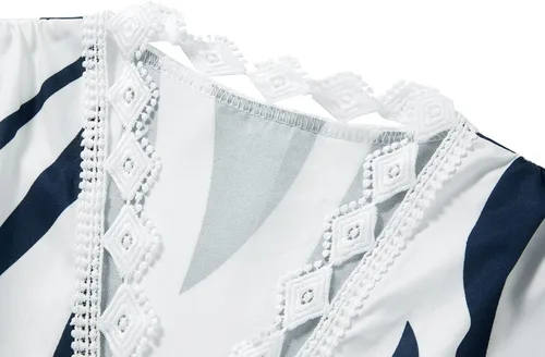 Vista 7 de Vestido de verano para mujer 2023, dulce y lindo cuello en V, manga acampanada, vestido corto suelto de manga 34 con vuelo floral