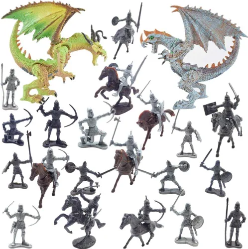 Vista 3 de Guaishou Dragon Knight Figura de acción Caballo con Lanza Mundo Fantasía Soldados Antiguos Guerreros Ejército Caballería Recuerdos de Fiesta