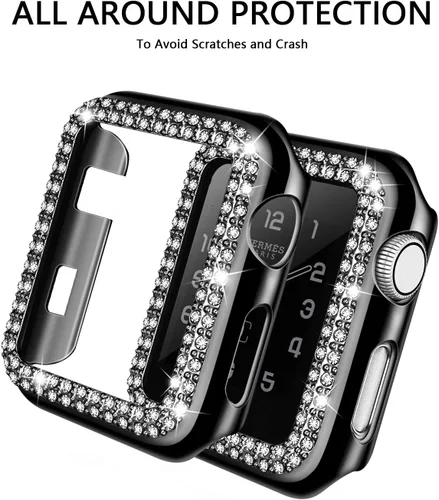 Vista 2 de Adepoy - Funda Compatible para Apple Watch de 1.496 Pulgadas Serie 3/2/1, con Brillantes, Funda Protectora con Marco de Pantalla para Mujer, Niña