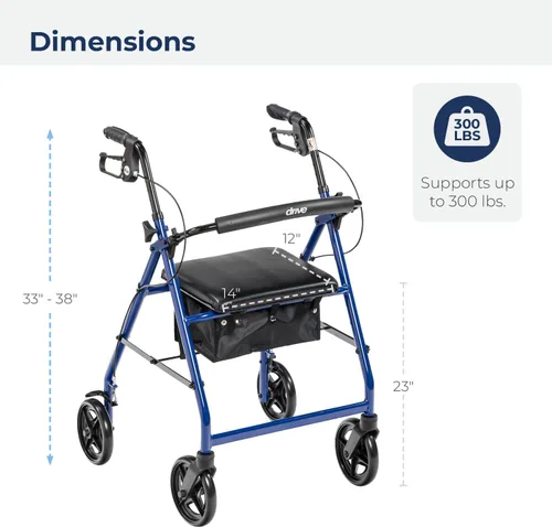 Vista 8 de Andador Drive Medical, de aluminio con ruedas, 7.5 pulgadas, R728BL, Universal, Azul, 1, 1 R728BL - Andador plegable con ruedas que incluye