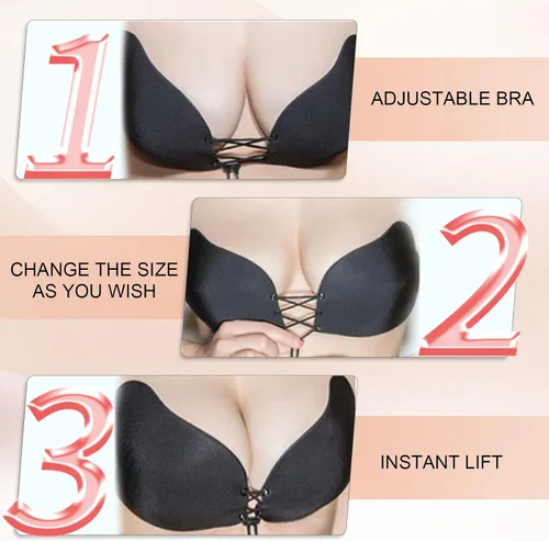 Vista 4 de Sticky Bra, Backless Strapless Bra Push Up, Adhesive Invisible Lift Up Bras 2 Pairs
