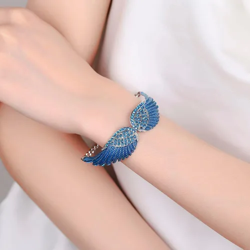 Vista 3 de Pulseras de alas angulares para mujer, pulsera de cadena ajustable chapada en plata, brazalete de ala de ángel para mujer, cumpleaños, Navidad, día