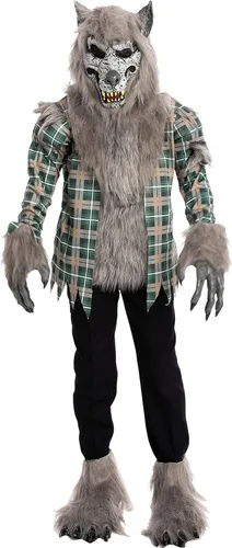 Vista 4 de Disfraz unisex de hombre lobo verde con máscara guantes y funda de zapatos