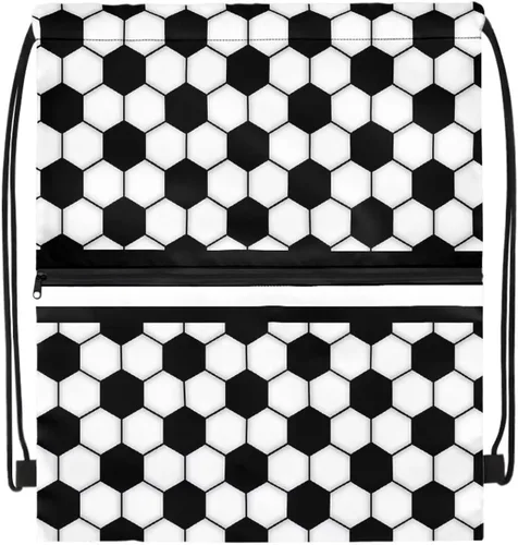 Vista 10 de Mochila con cordón para hombres y mujeres, bolsa de cordón para niños y niñas, con compartimento con cremallera, Fútbol, Classic