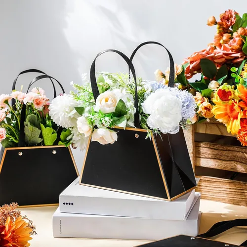Vista 7 de Noveread 24 bolsas de regalo florales de barra floral a granel, bolsa de ramo de flores, bolsa de papel de regalo con asa, caja de centro de mesa