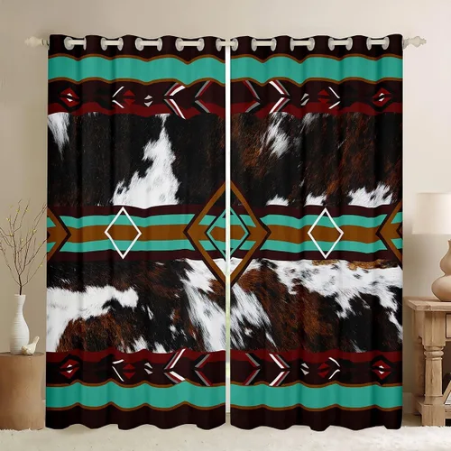 Vista 9 de Cortinas Opacas con Estampado de Piel de Vaca 30%-50% Cortinas Oscurecedoras de Piel de Animal de Granja Occidental para Dormitorio Sala de Estar