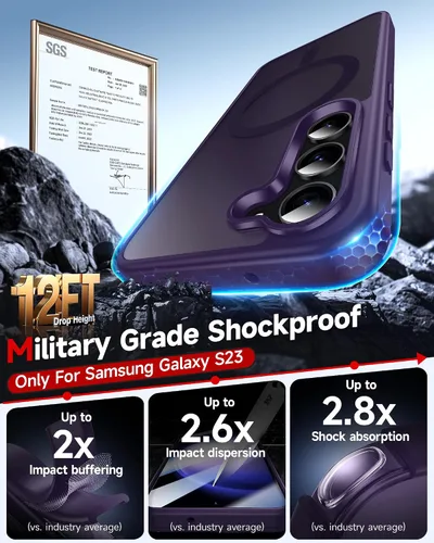 Vista 6 de LeYi Funda para teléfono Samsung-S23: protector de pantalla e imán MagSafe Púrpura