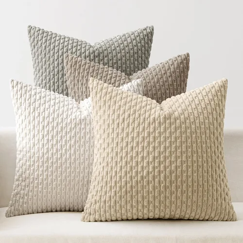 Vista 7 de MIULEE - Juego de 4 fundas de almohada suaves para sofá, decorativas, estilo bohemio, con rayas, fundas de almohada de corduroy, decoración rústica