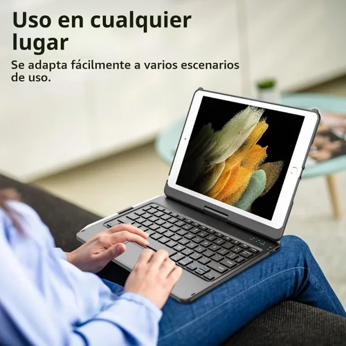 Vista 6 de TQQ Touch Funda para iPad de 9ª generación con teclado (10.2 pulgadas, 2021), trackpad multitáctil, cubierta protectora giratoria de 360°