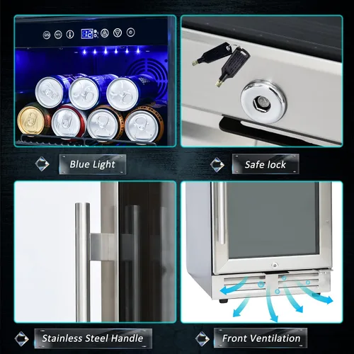 Vista 7 de IOCCIOBB Mini refrigerador de 15 pulgadas, gabinete de vino y bebidas, 120 latas, 34-65°F, silencioso, estantes ajustables, iluminación LED, ETL