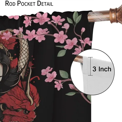 Vista 8 de Cortinas de geisha japonesas, flores rosas, ramas de árbol, sexy, glamour, para mujer, encantador, estética, oriental, con bolsillo para barra