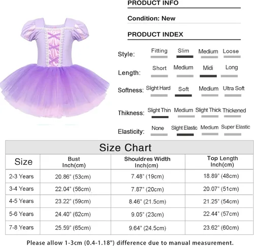 Vista 7 de WonderBabe Girls Ballet Dress Short Sleeve Leotards Skirted Dance Tutu Dress Princess Birthday Party Fancy Ballerina Costume