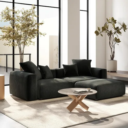 Vista 7 de Sofá seccional modular en forma de nube, sofá en L con otomano, sofá cama de 260 cm de tamaño grande, sofás cama de corduroy para sala de estar