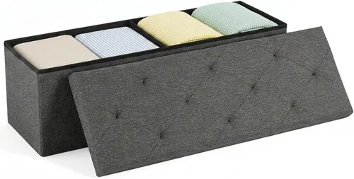 Vista 10 de DUMOS 30 Inch Foldable Storage Ottoman Bench, Gray Ottoman with Storage Grey