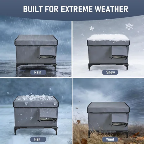 Vista 2 de Casa climatizada para gatos al aire libre con almohadilla térmica para invierno, resistente a la intemperie, aislamiento impermeable, puertas