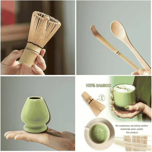 Vista 5 de Batidor y soporte de matcha, Chasen, juego y soporte de batidor de matcha, cuchara de té, cuchara, herramientas tradicionales japonesas para batir