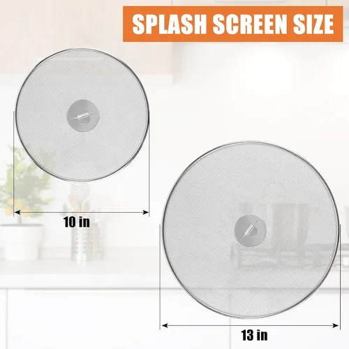 Vista 8 de Paquete de 2 pantallas contra salpicaduras para sartén, protector de salpicaduras de grasa de acero inoxidable con perilla plegable, malla