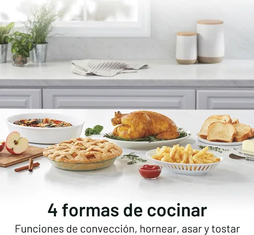 Vista 4 de Horno tostador de convección Hamilton Beach de 6 rebanadas con puerta enrollable de fácil acceso, funciones de horneado, asado y tostado, apagado