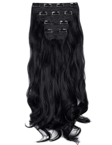 Vista 2 de Extensiones de cabello ondulado, doble trama, 7 piezas con 16 clips, largo de 24 pulgadas