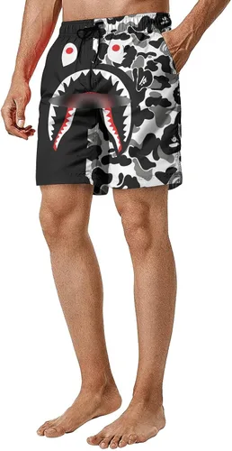 Vista 2 de Hip Hop Shorts Shark Swim Trunks Fashion Quick Dry Drawstring Swim Trunks with Pockets and Mesh Lining