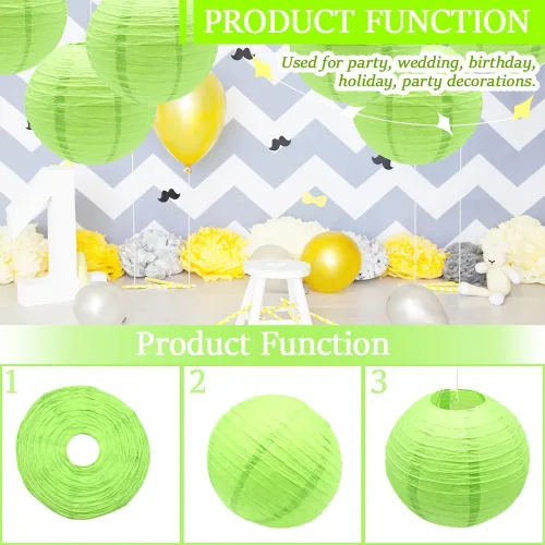 Vista 4 de 6 faroles de papel de 12 pulgadas, color verde, chino, japonés, redondo, para decoración de Halloween, boda, cumpleaños, faroles de papel