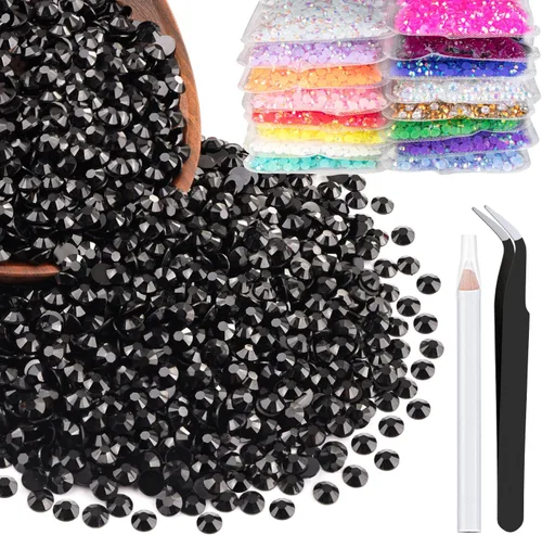 Vista 51 de 5000 piezas de 2mm de strass de resina a granel, strass de gel negros con parte posterior plana y redonda para embellecer sin termoadhesión, gemas