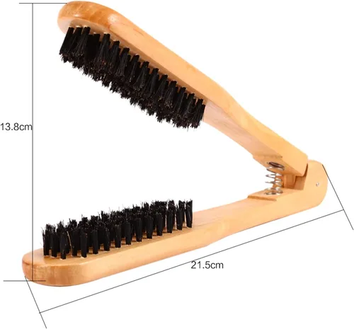 Vista 3 de Cepillo profesional en forma de V para enderezar el cabello, herramientas de peinado cerdas de jabalí Cepillo de doble cara Abrazadera de peine