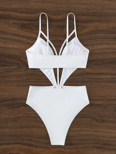 Vista 3 de MakeMeChic Traje de baño de una pieza con tiras recortadas para mujer