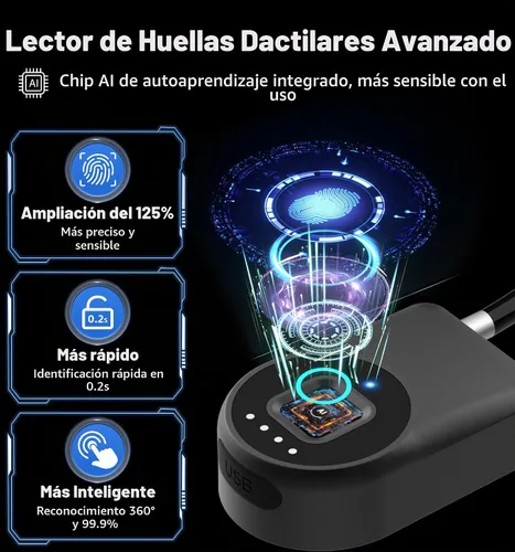Vista 3 de Anweller Candado de cable de huellas dactilares, grillete pequeño de 14 pulgadas de largo, entrada sin llave, biométrico, Bluetooth, bloqueo