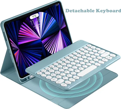 Vista 3 de Funda de teclado con mouse para Galaxy Tab S10 Plus/S9 FE Plus/S9 Plus 12.4" Slim Candy Color Round Key Magnetic Detachable Wireless Bluetooth