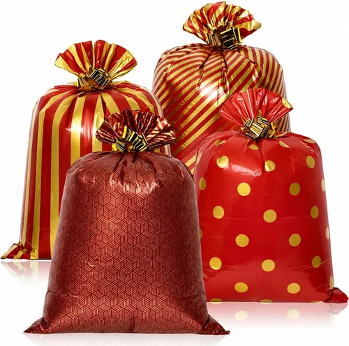 Vista 8 de Fulmoon - 4 bolsas de regalo jumbo de 48 pulgadas, grande, negro dorado