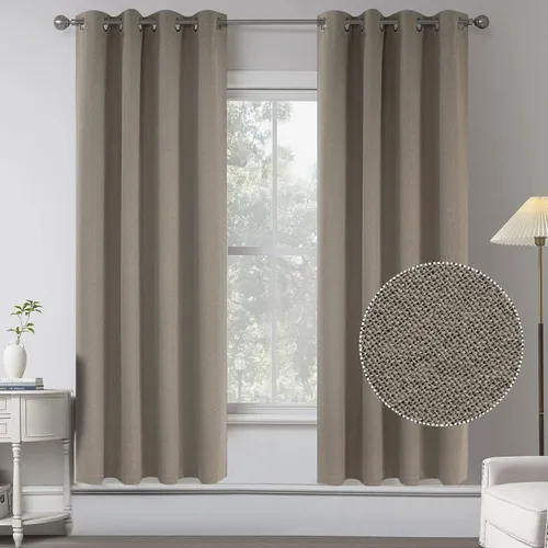 Vista 28 de KEQIAOSUOCAI Cortinas de lino 100% opacas de 100 pulgadas de largo, 2 paneles para dormitorio, estilo casa de campo moderna, completamente negro